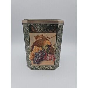 Vintage Hexagon Shaped Cookie Candy Storage Tin with Fruit Design